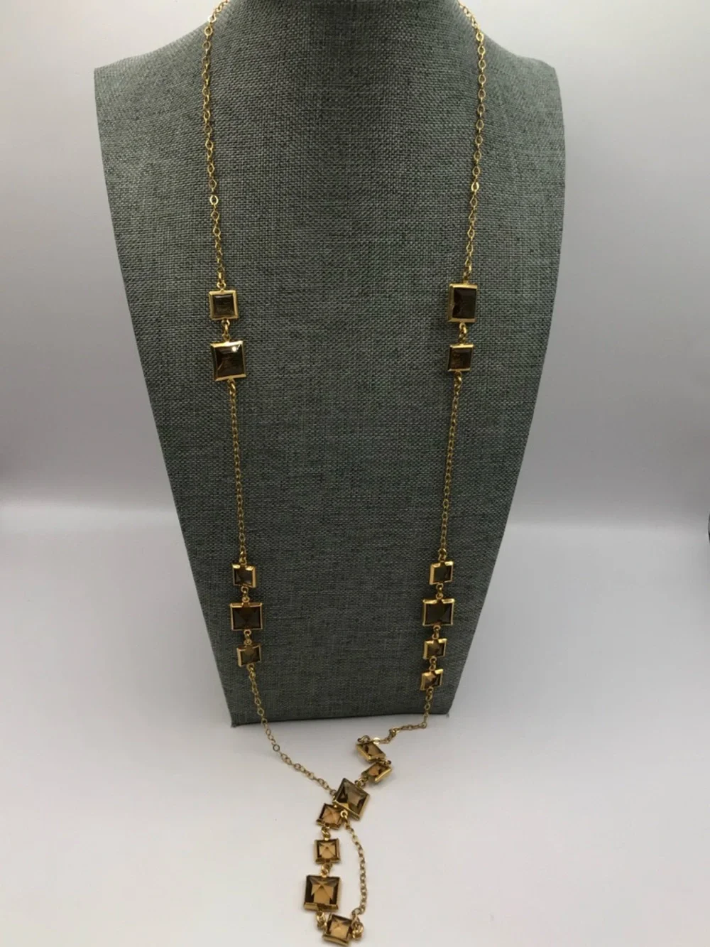 J. Crew Gold-Tone Necklace with Smoky Square Crystals - Picture 2 of 9